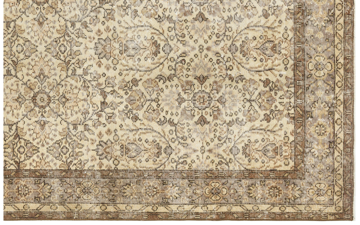 Retro Design Beige Over Dyed Vintage Rug 6&#39;1&#39;&#39; x 9&#39;9&#39;&#39; ft 185 x 296 cm
