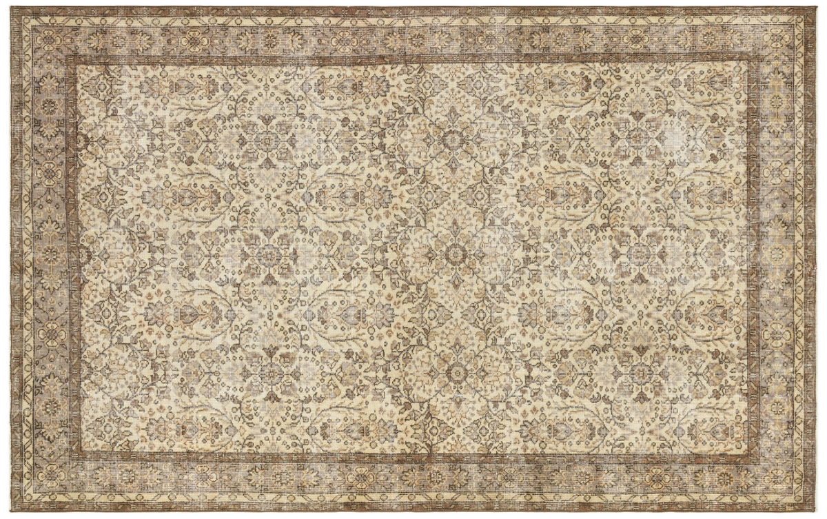 Retro Design Beige Over Dyed Vintage Rug 6&#39;1&#39;&#39; x 9&#39;9&#39;&#39; ft 185 x 296 cm
