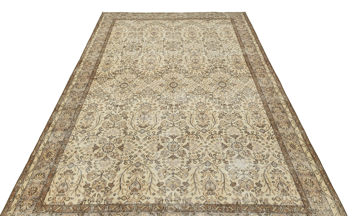 Retro Design Beige Over Dyed Vintage Rug 6&#39;1&#39;&#39; x 9&#39;9&#39;&#39; ft 185 x 296 cm