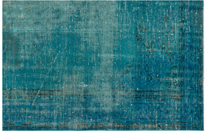 Retro Design Turquoise Over Dyed Vintage Rug 5'11'' x 9'2'' ft 181 x 279 cm