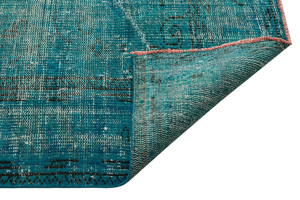 Retro Design Turquoise Over Dyed Vintage Rug 5&#39;11&#39;&#39; x 9&#39;2&#39;&#39; ft 181 x 279 cm