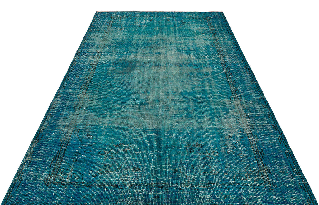 Retro Design Turquoise Over Dyed Vintage Rug 5'11'' x 9'2'' ft 181 x 279 cm
