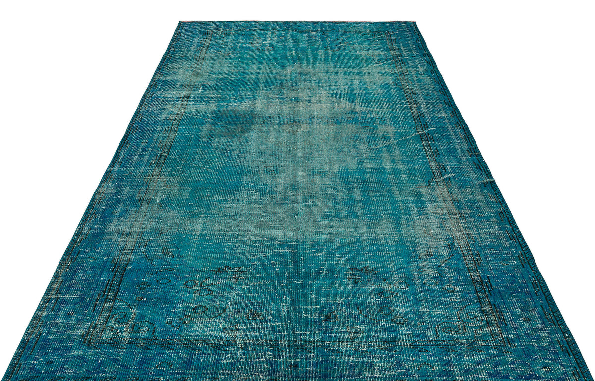 Retro Design Turquoise Over Dyed Vintage Rug 5&#39;11&#39;&#39; x 9&#39;2&#39;&#39; ft 181 x 279 cm