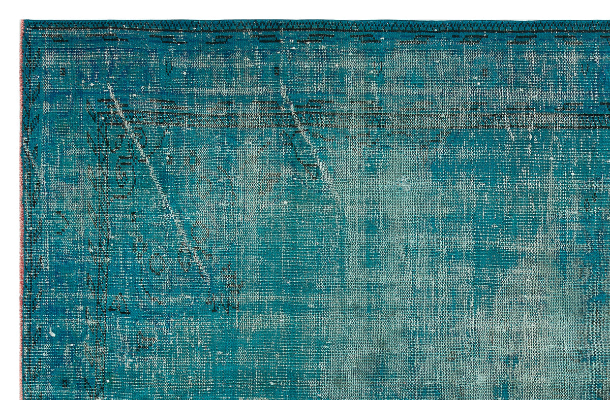 Retro Design Turquoise Over Dyed Vintage Rug 5&#39;11&#39;&#39; x 9&#39;2&#39;&#39; ft 181 x 279 cm