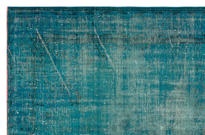Retro Design Turquoise Over Dyed Vintage Rug 5'11'' x 9'2'' ft 181 x 279 cm