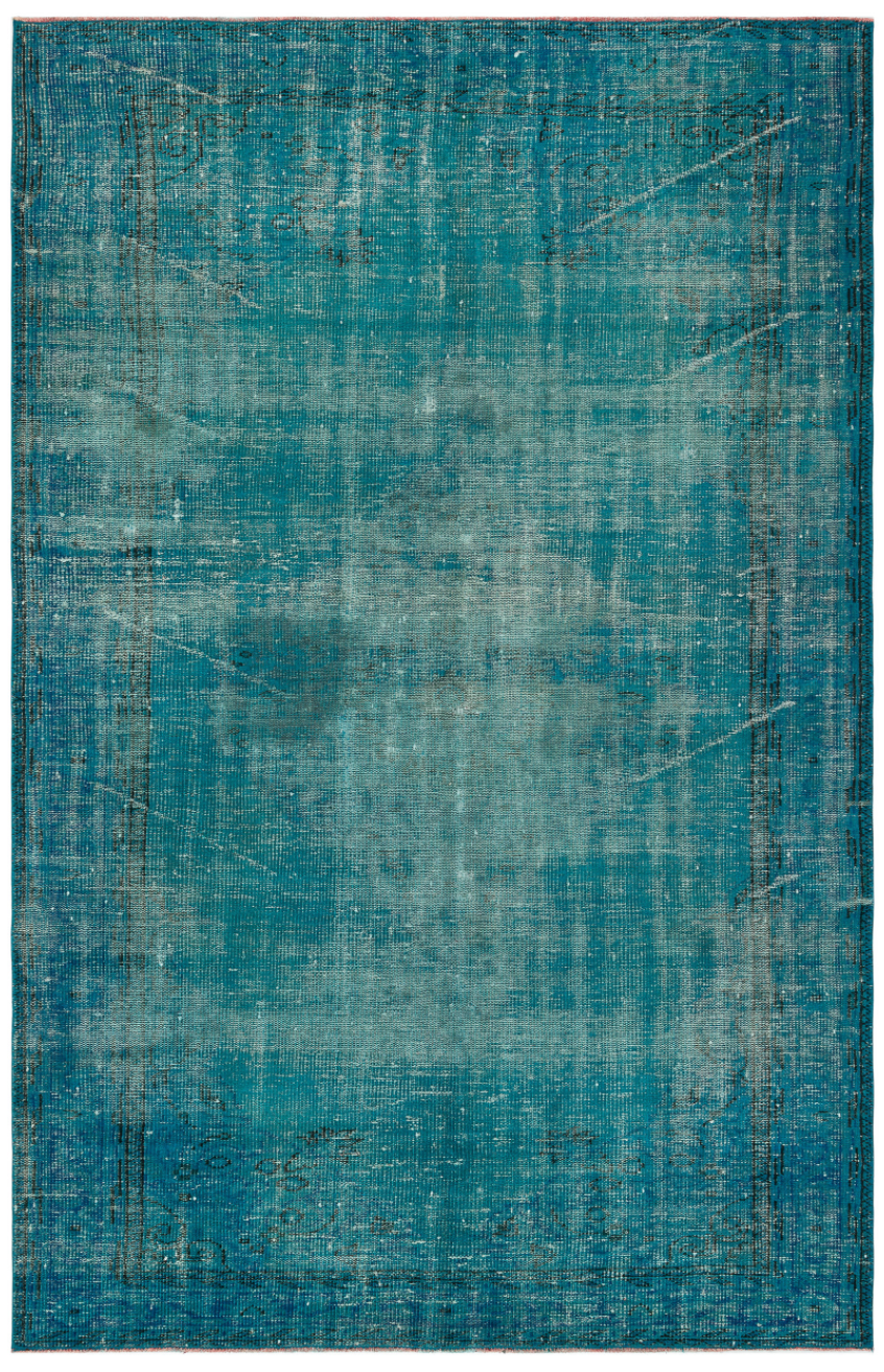 Retro Design Turquoise Over Dyed Vintage Rug 5&#39;11&#39;&#39; x 9&#39;2&#39;&#39; ft 181 x 279 cm