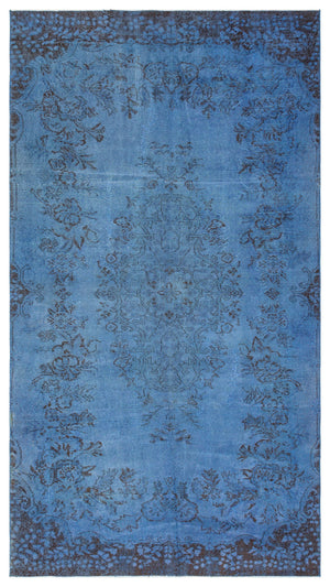 Traditional Design Stone Blue Over Dyed Vintage Rug 5'1'' x 9'3'' ft 154 x 282 cm