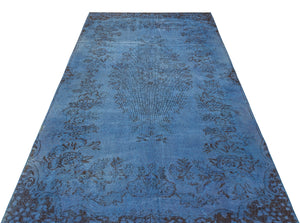 Traditional Design Stone Blue Over Dyed Vintage Rug 5'1'' x 9'3'' ft 154 x 282 cm