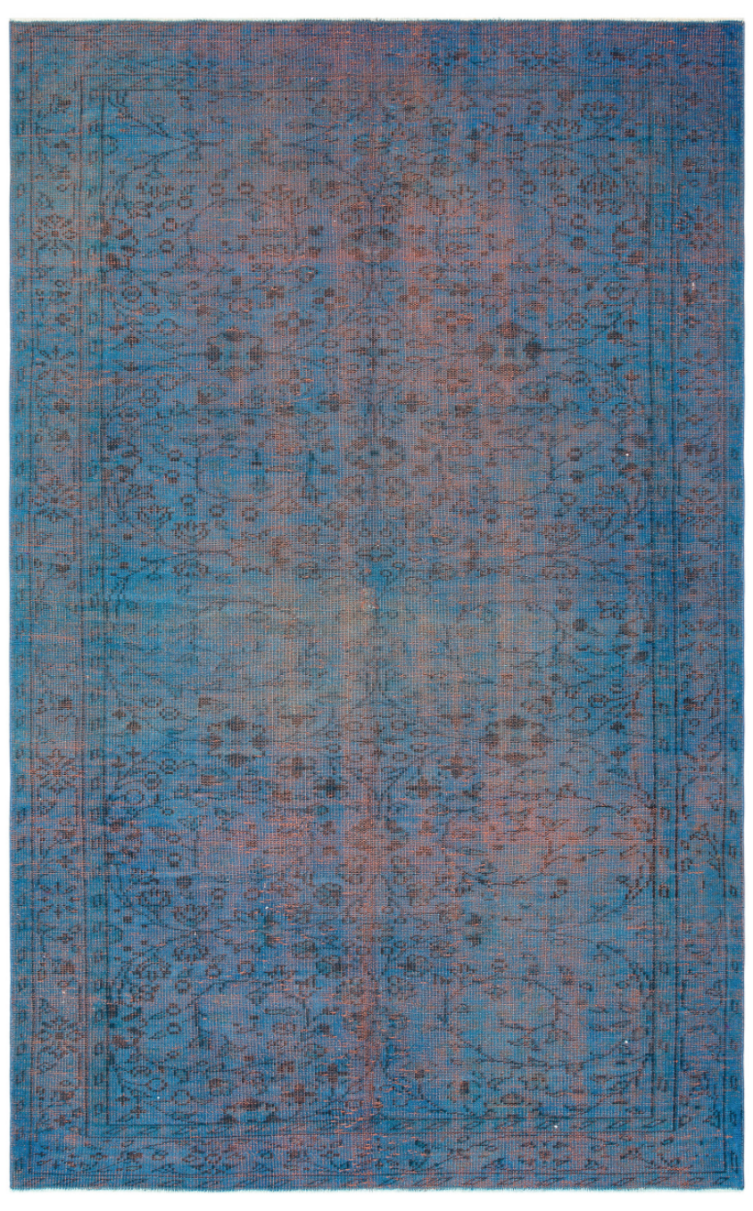 Retro Design Blue Over Dyed Vintage Rug 5&#39;10&#39;&#39; x 9&#39;1&#39;&#39; ft 179 x 278 cm