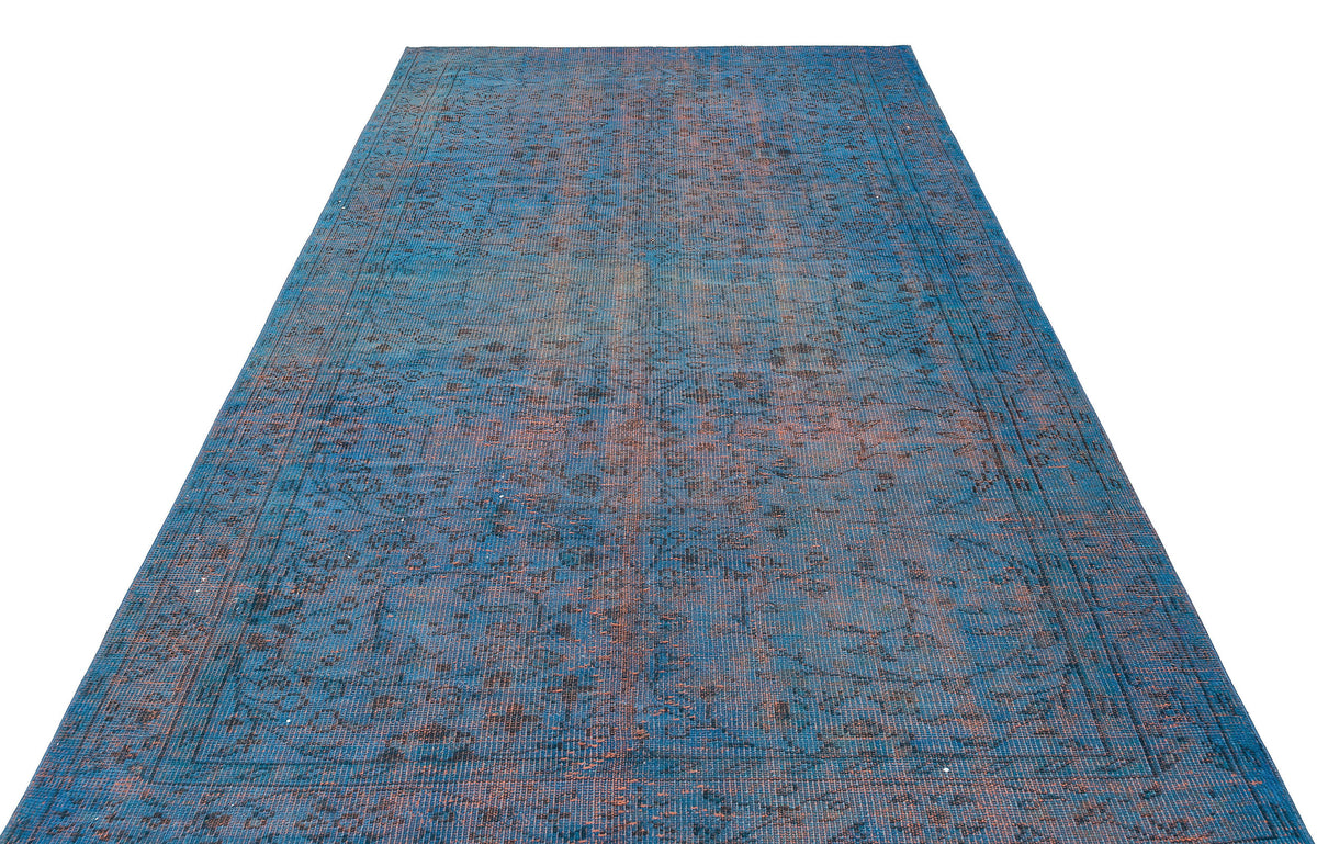 Retro Design Blue Over Dyed Vintage Rug 5&#39;10&#39;&#39; x 9&#39;1&#39;&#39; ft 179 x 278 cm