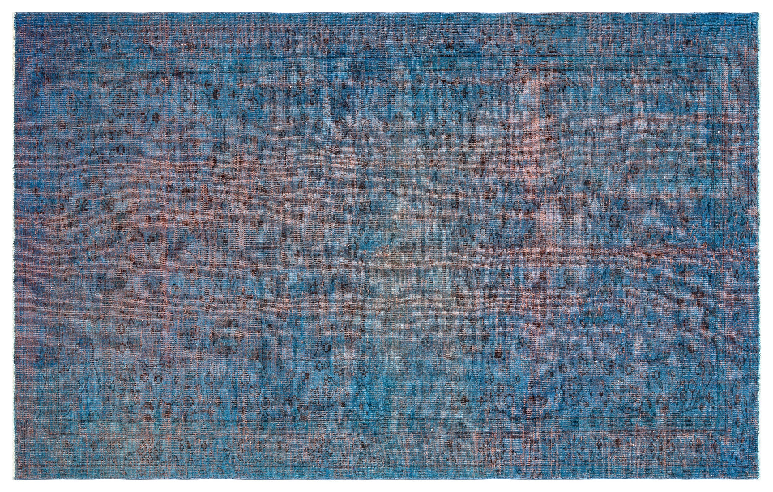 Retro Design Blue Over Dyed Vintage Rug 5'10'' x 9'1'' ft 179 x 278 cm