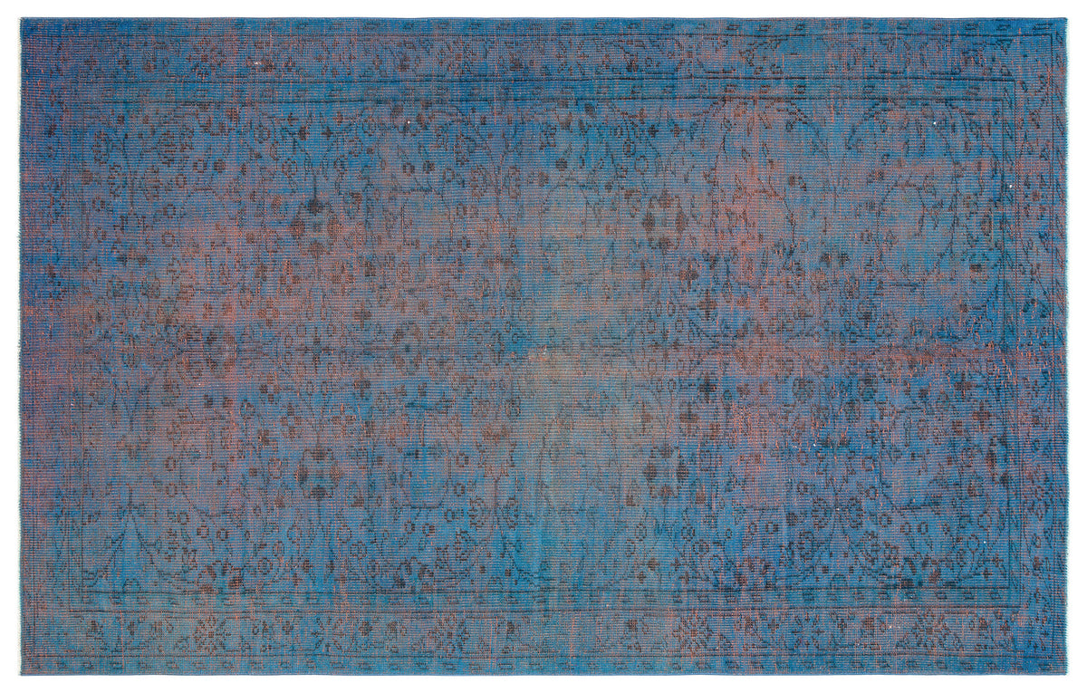 Retro Design Blue Over Dyed Vintage Rug 5&#39;10&#39;&#39; x 9&#39;1&#39;&#39; ft 179 x 278 cm