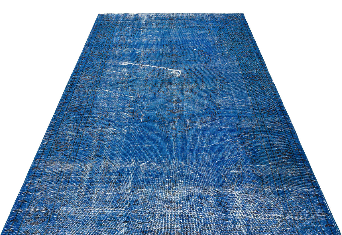 Traditional Design Blue Over Dyed Vintage Rug 5&#39;6&#39;&#39; x 9&#39;8&#39;&#39; ft 168 x 294 cm