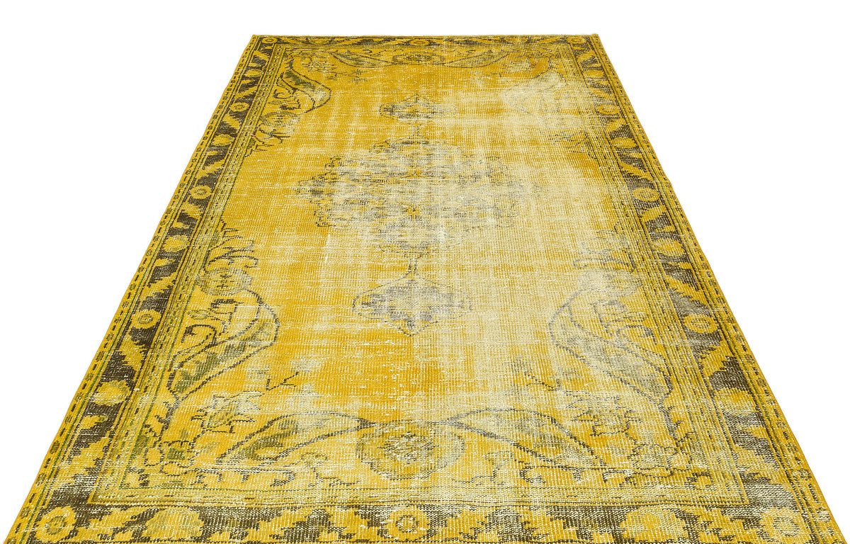 Traditional Design Yellow Over Dyed Vintage Rug 5&#39;5&#39;&#39; x 7&#39;10&#39;&#39; ft 164 x 238 cm