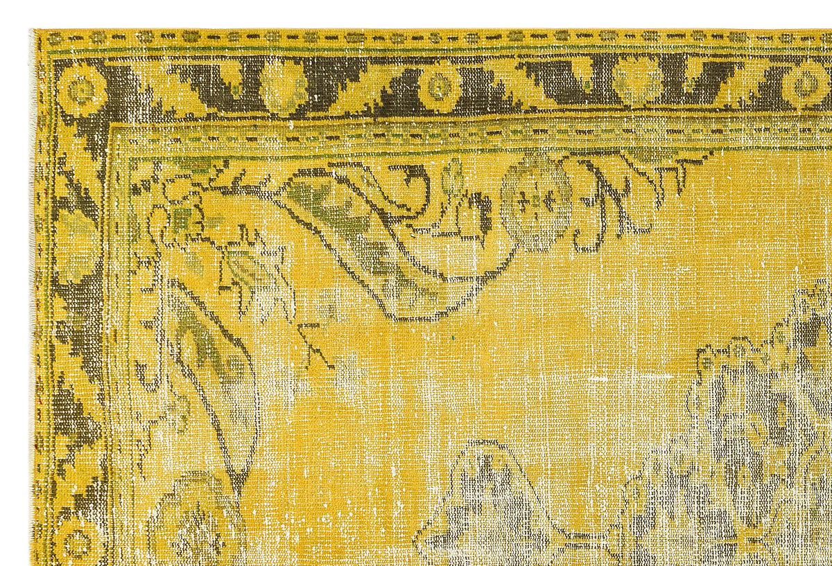 Traditional Design Yellow Over Dyed Vintage Rug 5&#39;5&#39;&#39; x 7&#39;10&#39;&#39; ft 164 x 238 cm
