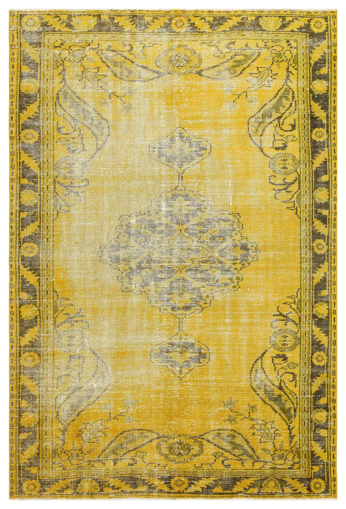 Traditional Design Yellow Over Dyed Vintage Rug 5&#39;5&#39;&#39; x 7&#39;10&#39;&#39; ft 164 x 238 cm