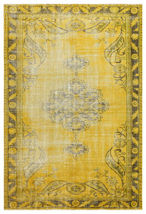 Traditional Design Yellow Over Dyed Vintage Rug 5'5'' x 7'10'' ft 164 x 238 cm