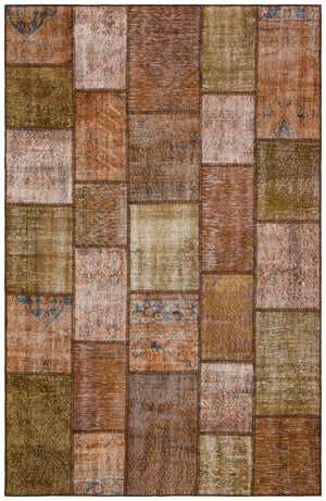 Brown Over Dyed Patchwork Unique Rug 5'10'' x 9'2'' ft 178 x 280 cm