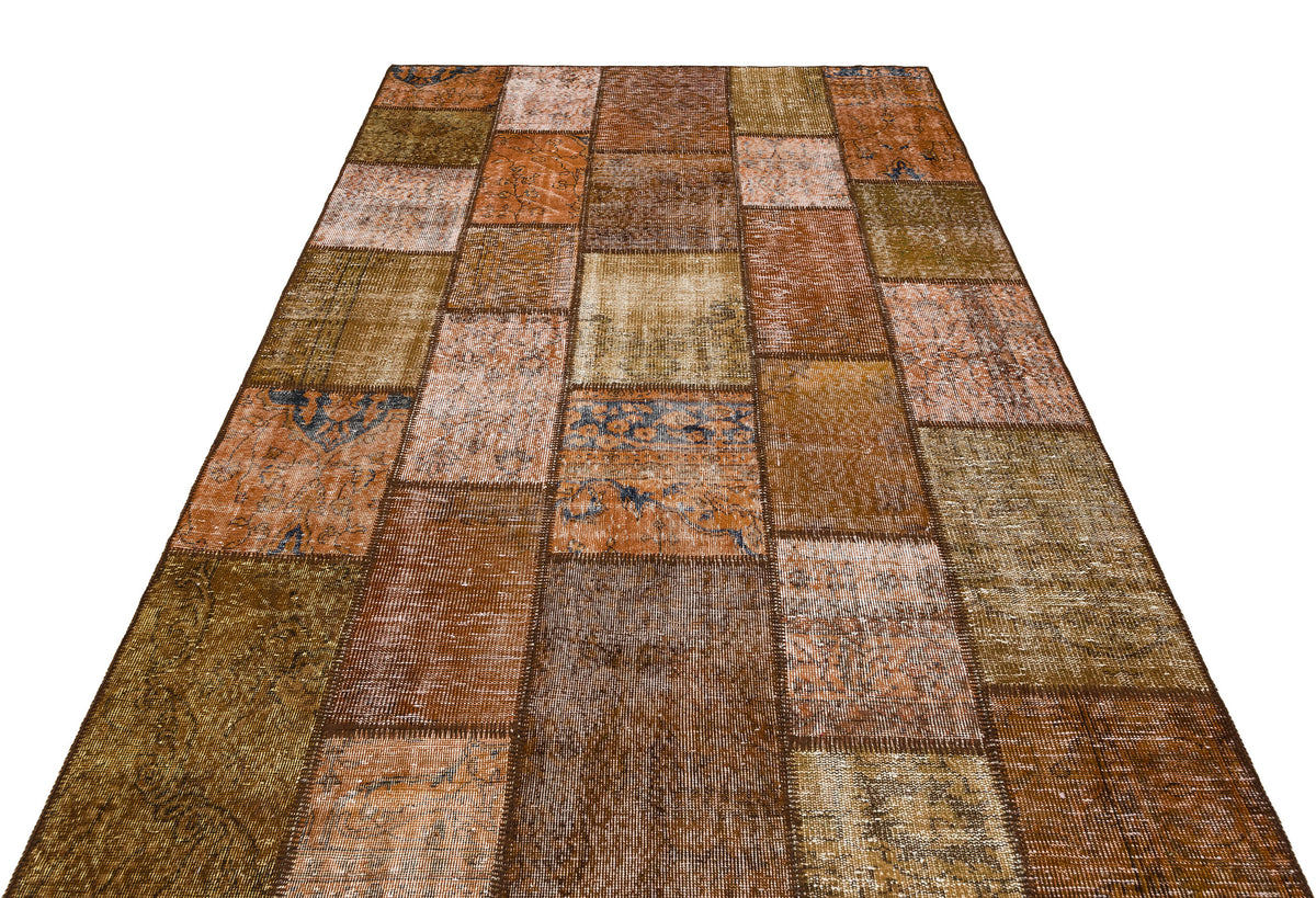 Brown Over Dyed Patchwork Unique Rug 5&#39;10&#39;&#39; x 9&#39;2&#39;&#39; ft 178 x 280 cm