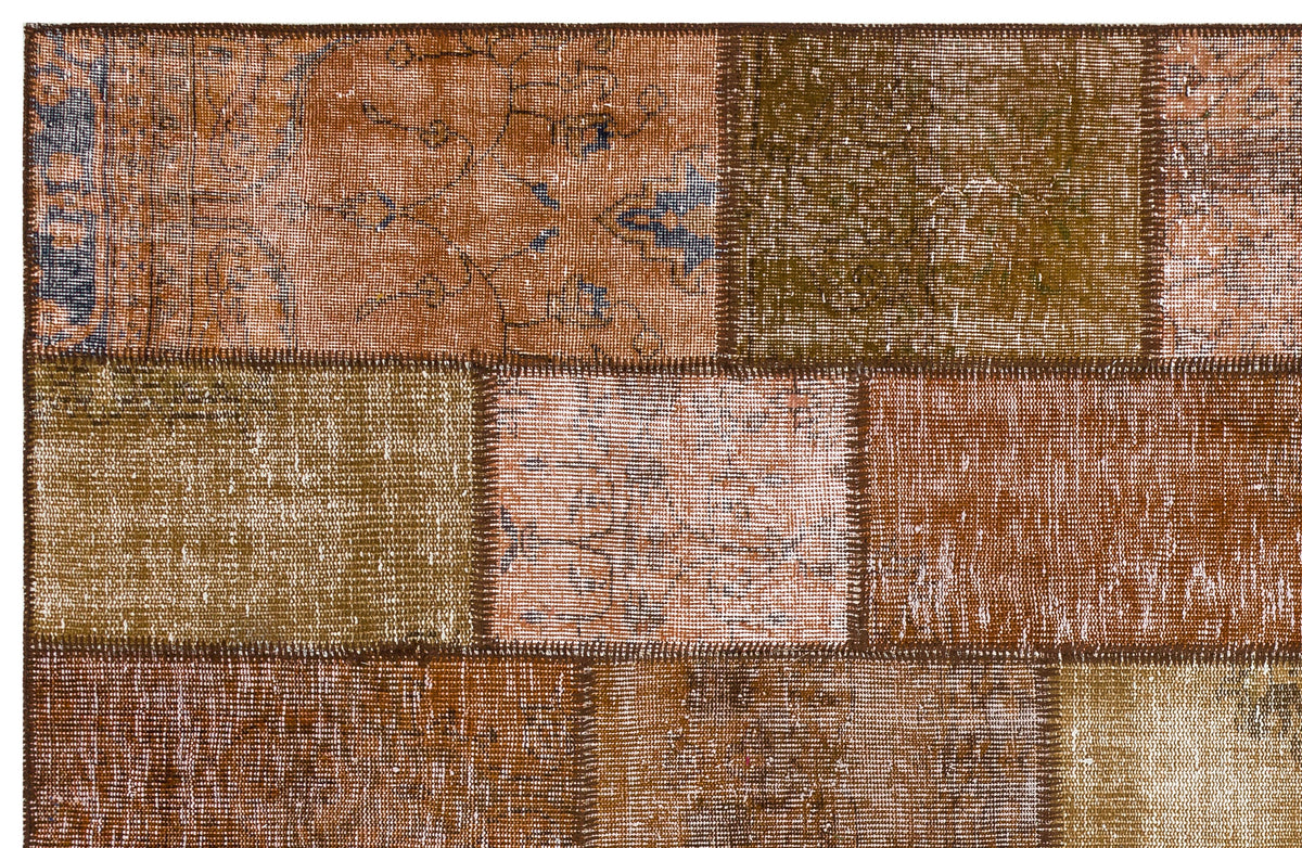 Brown Over Dyed Patchwork Unique Rug 5&#39;10&#39;&#39; x 9&#39;2&#39;&#39; ft 178 x 280 cm