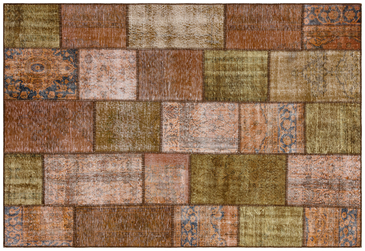 Brown Over Dyed Patchwork Unique Rug 6&#39;3&#39;&#39; x 9&#39;3&#39;&#39; ft 190 x 281 cm