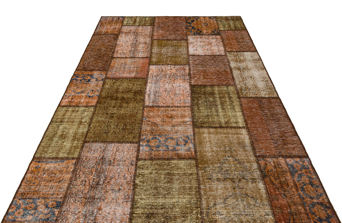 Brown Over Dyed Patchwork Unique Rug 6&#39;3&#39;&#39; x 9&#39;3&#39;&#39; ft 190 x 281 cm
