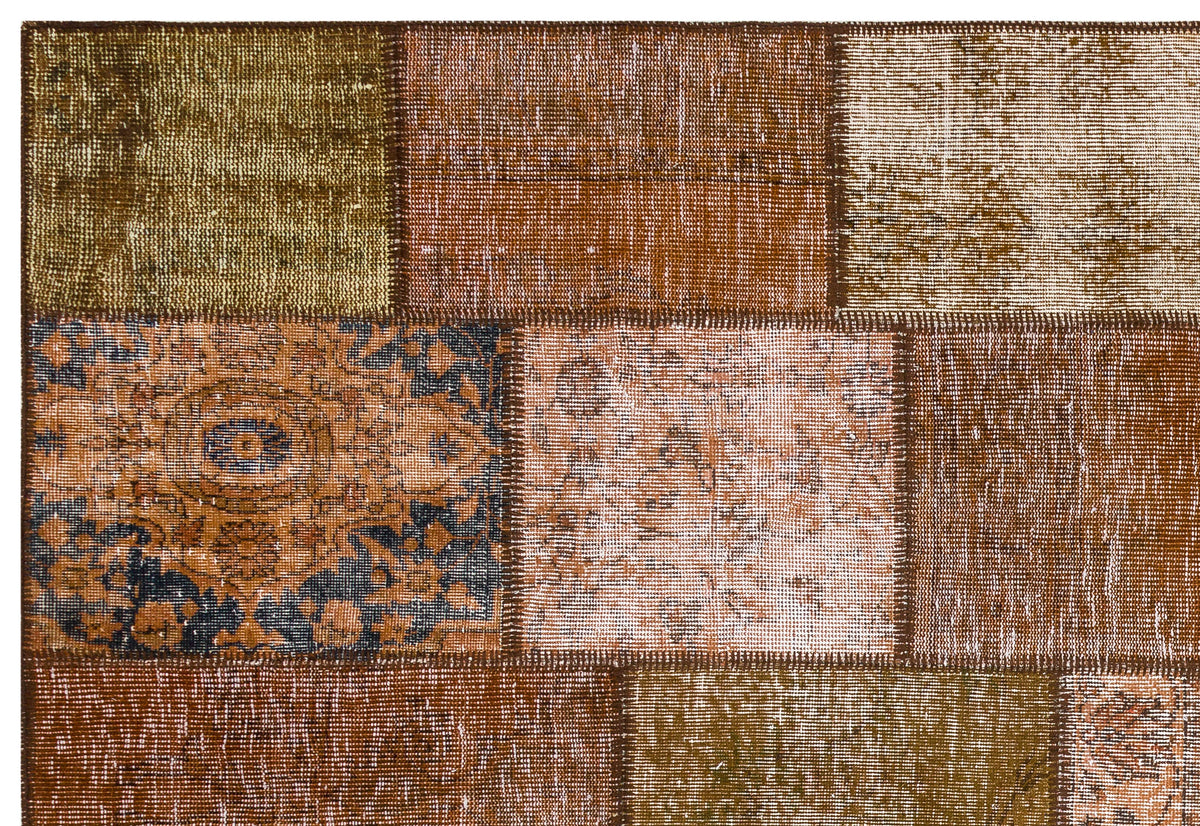 Brown Over Dyed Patchwork Unique Rug 6&#39;3&#39;&#39; x 9&#39;3&#39;&#39; ft 190 x 281 cm