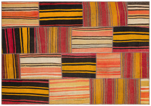 Striped Over Dyed Kilim Patchwork Unique Rug 5'3'' x 7'7'' ft 159 x 231 cm