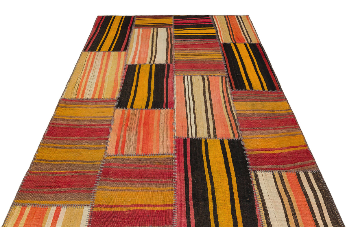 Striped Over Dyed Kilim Patchwork Unique Rug 5&#39;3&#39;&#39; x 7&#39;7&#39;&#39; ft 159 x 231 cm