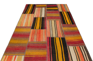 Striped Over Dyed Kilim Patchwork Unique Rug 5'3'' x 7'7'' ft 159 x 231 cm