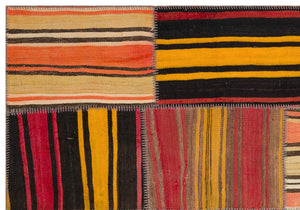 Striped Over Dyed Kilim Patchwork Unique Rug 5'3'' x 7'7'' ft 159 x 231 cm