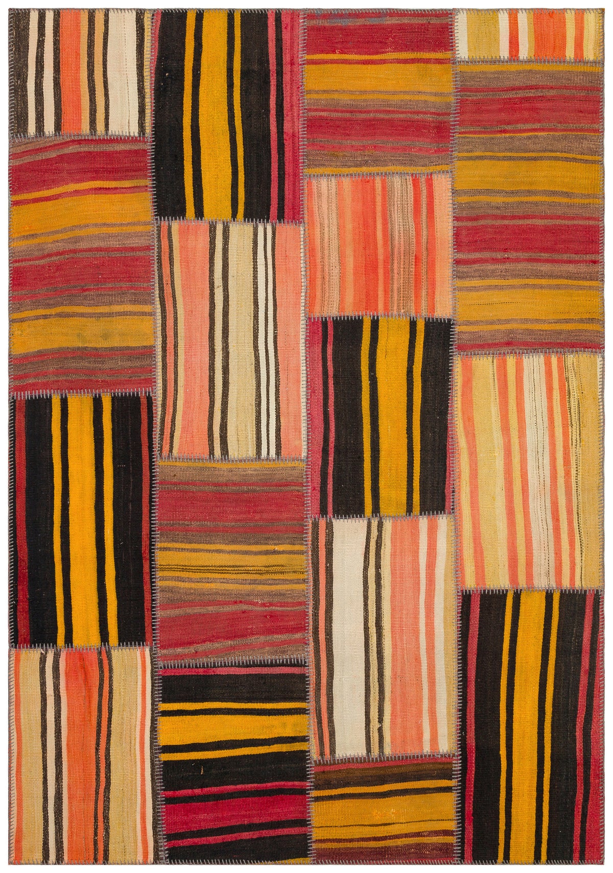 Striped Over Dyed Kilim Patchwork Unique Rug 5&#39;3&#39;&#39; x 7&#39;7&#39;&#39; ft 159 x 231 cm