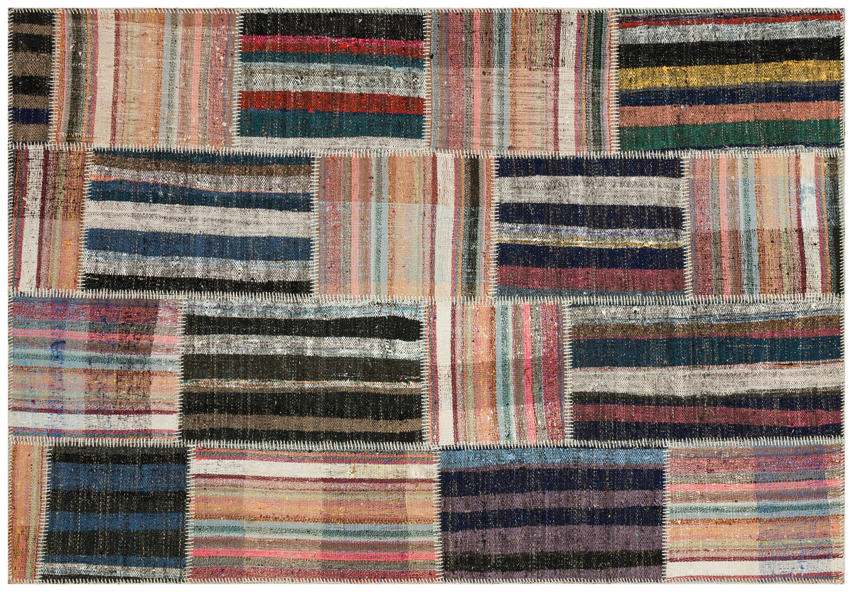 Striped Over Dyed Kilim Patchwork Unique Rug 5&#39;2&#39;&#39; x 7&#39;7&#39;&#39; ft 158 x 232 cm
