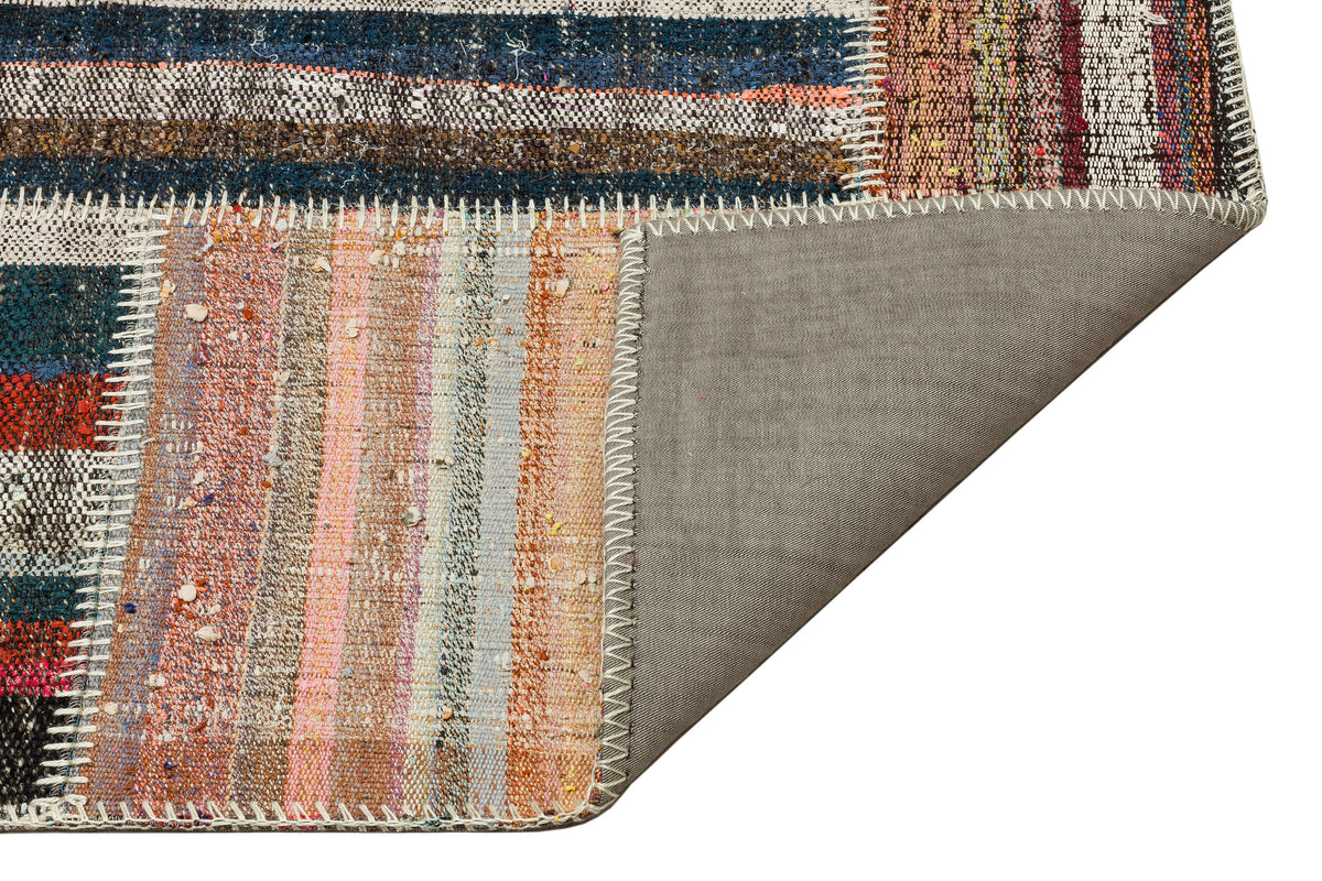Striped Over Dyed Kilim Patchwork Unique Rug 5&#39;2&#39;&#39; x 7&#39;7&#39;&#39; ft 158 x 232 cm