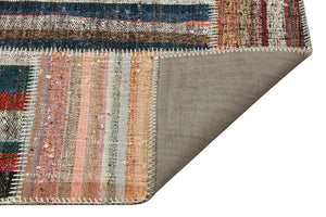 Striped Over Dyed Kilim Patchwork Unique Rug 5'2'' x 7'7'' ft 158 x 232 cm