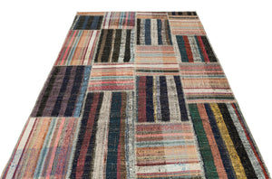 Striped Over Dyed Kilim Patchwork Unique Rug 5'2'' x 7'7'' ft 158 x 232 cm