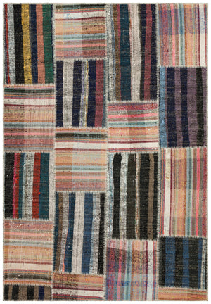 Striped Over Dyed Kilim Patchwork Unique Rug 5'2'' x 7'7'' ft 158 x 232 cm