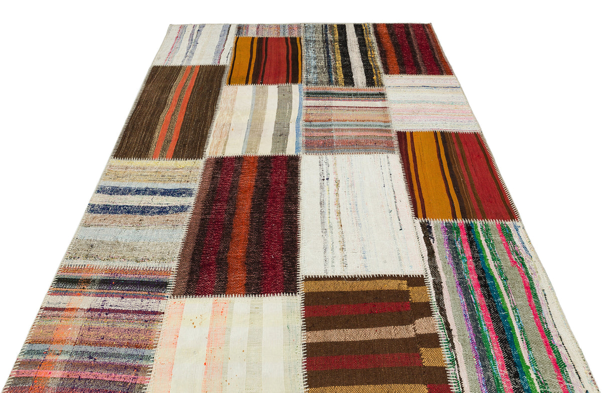 Striped Over Dyed Kilim Patchwork Unique Rug 5&#39;3&#39;&#39; x 7&#39;7&#39;&#39; ft 159 x 231 cm