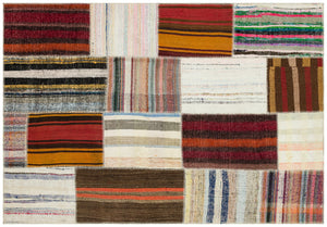 Striped Over Dyed Kilim Patchwork Unique Rug 5'3'' x 7'7'' ft 159 x 231 cm