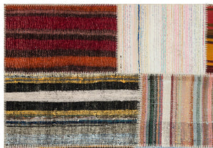 Striped Over Dyed Kilim Patchwork Unique Rug 5'3'' x 7'7'' ft 159 x 231 cm