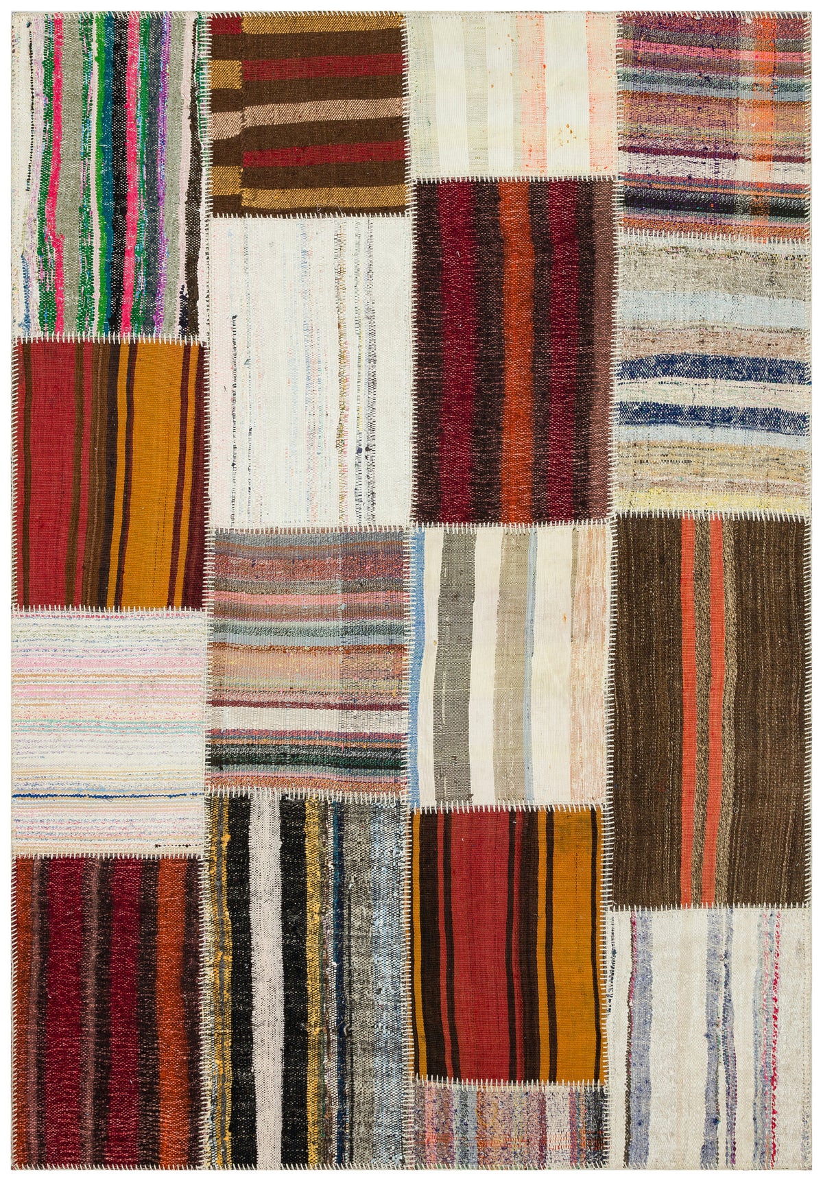 Striped Over Dyed Kilim Patchwork Unique Rug 5&#39;3&#39;&#39; x 7&#39;7&#39;&#39; ft 159 x 231 cm