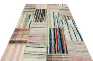 Striped Over Dyed Kilim Patchwork Unique Rug 5'3'' x 7'6'' ft 160 x 228 cm