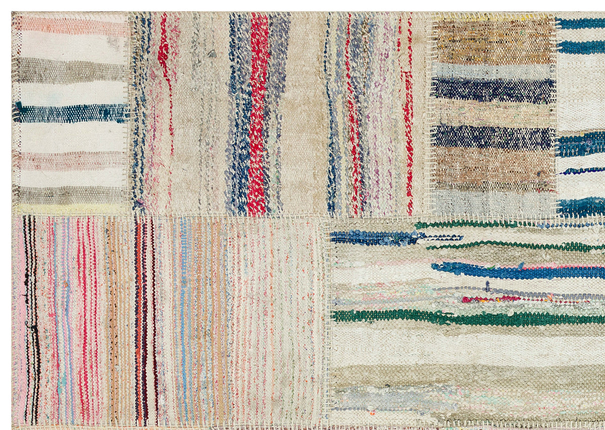 Striped Over Dyed Kilim Patchwork Unique Rug 5&#39;3&#39;&#39; x 7&#39;6&#39;&#39; ft 160 x 228 cm