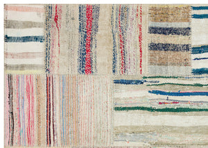 Striped Over Dyed Kilim Patchwork Unique Rug 5'3'' x 7'6'' ft 160 x 228 cm