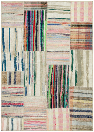 Striped Over Dyed Kilim Patchwork Unique Rug 5'3'' x 7'6'' ft 160 x 228 cm