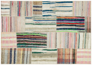 Striped Over Dyed Kilim Patchwork Unique Rug 5'3'' x 7'6'' ft 160 x 228 cm