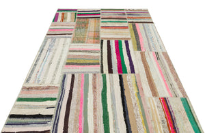 Striped Over Dyed Kilim Patchwork Unique Rug 5'3'' x 7'6'' ft 161 x 228 cm