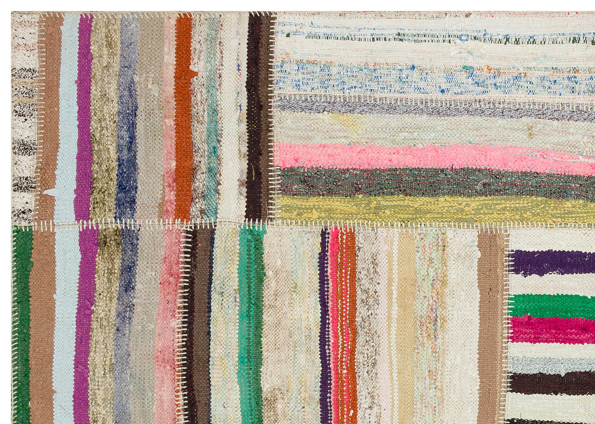 Striped Over Dyed Kilim Patchwork Unique Rug 5&#39;3&#39;&#39; x 7&#39;6&#39;&#39; ft 161 x 228 cm