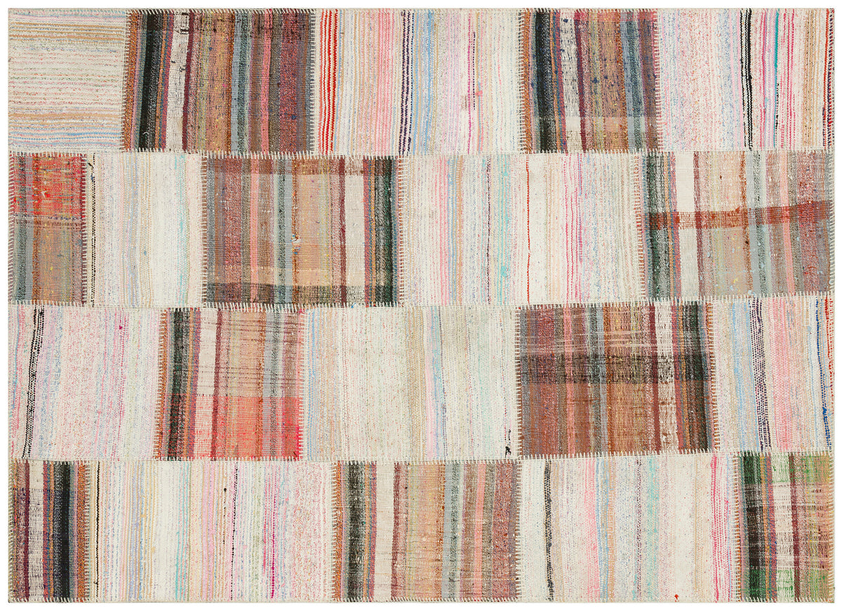 Striped Over Dyed Kilim Patchwork Unique Rug 5&#39;3&#39;&#39; x 7&#39;4&#39;&#39; ft 160 x 223 cm