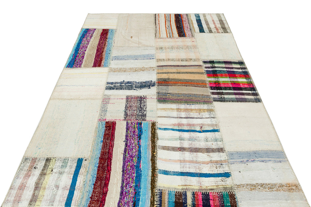 Striped Over Dyed Kilim Patchwork Unique Rug 5'3'' x 7'7'' ft 159 x 231 cm